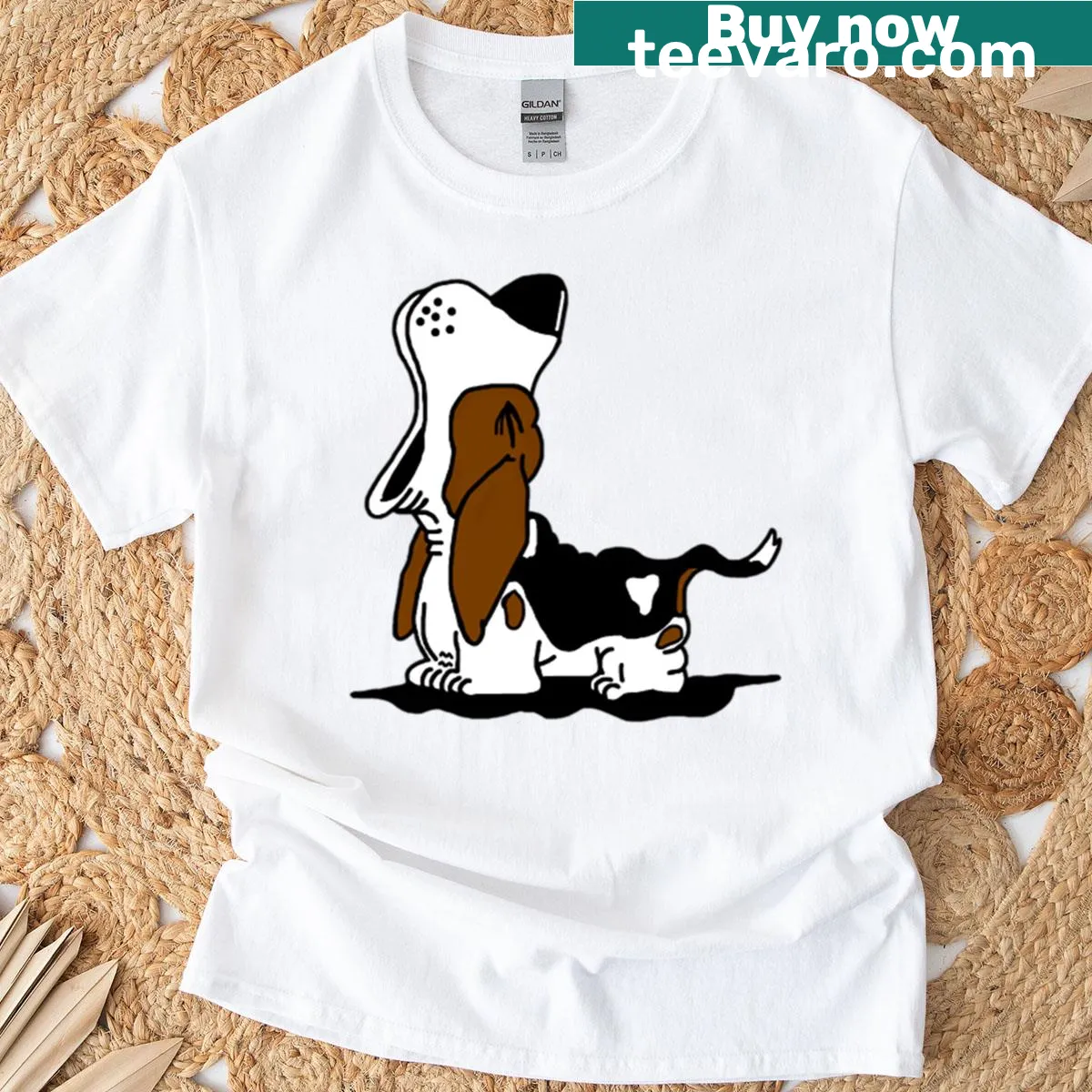 Cute Basset Hound graphic T-shirt — on a men's t-shirt