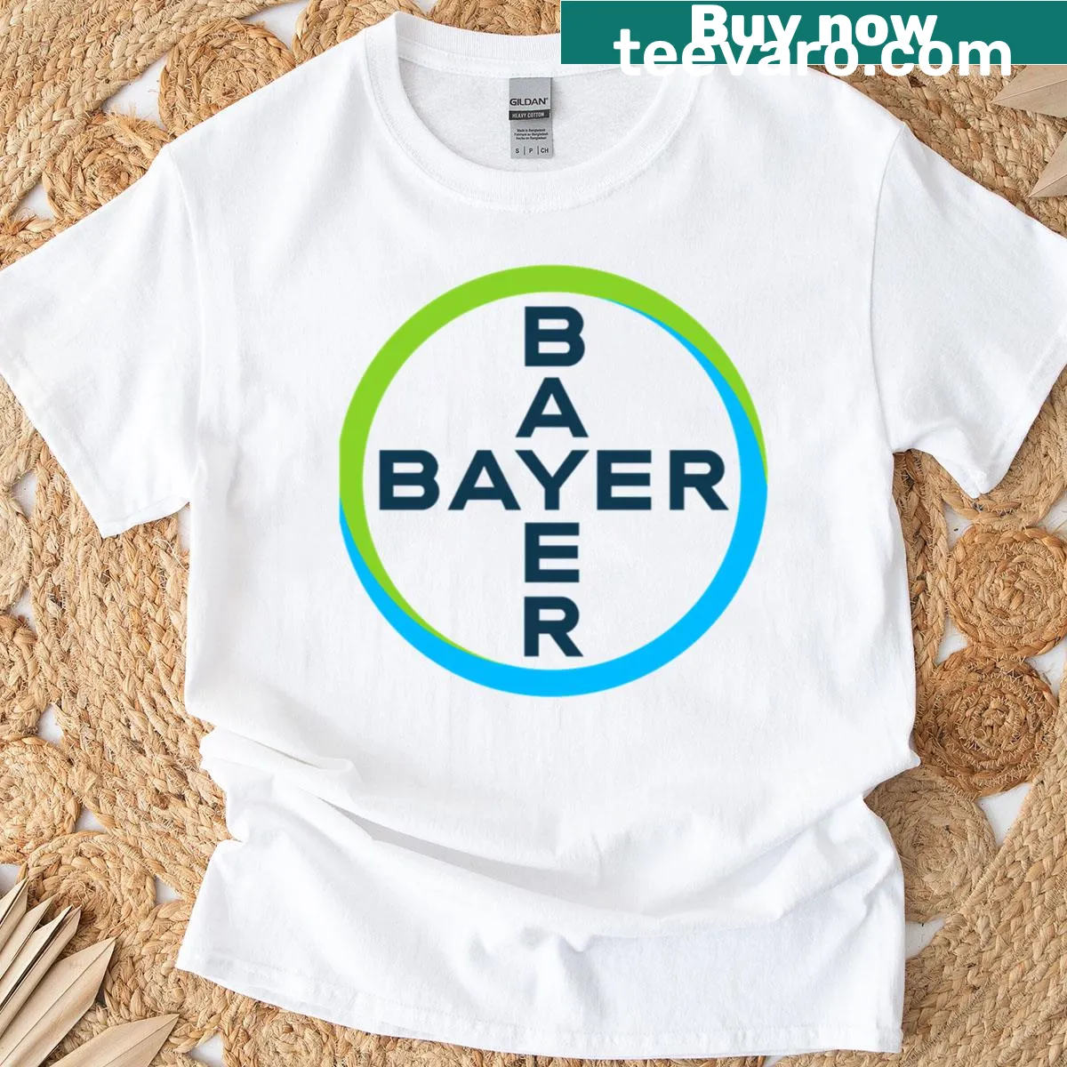Bayer logo graphic T-shirt — on a men's t-shirt