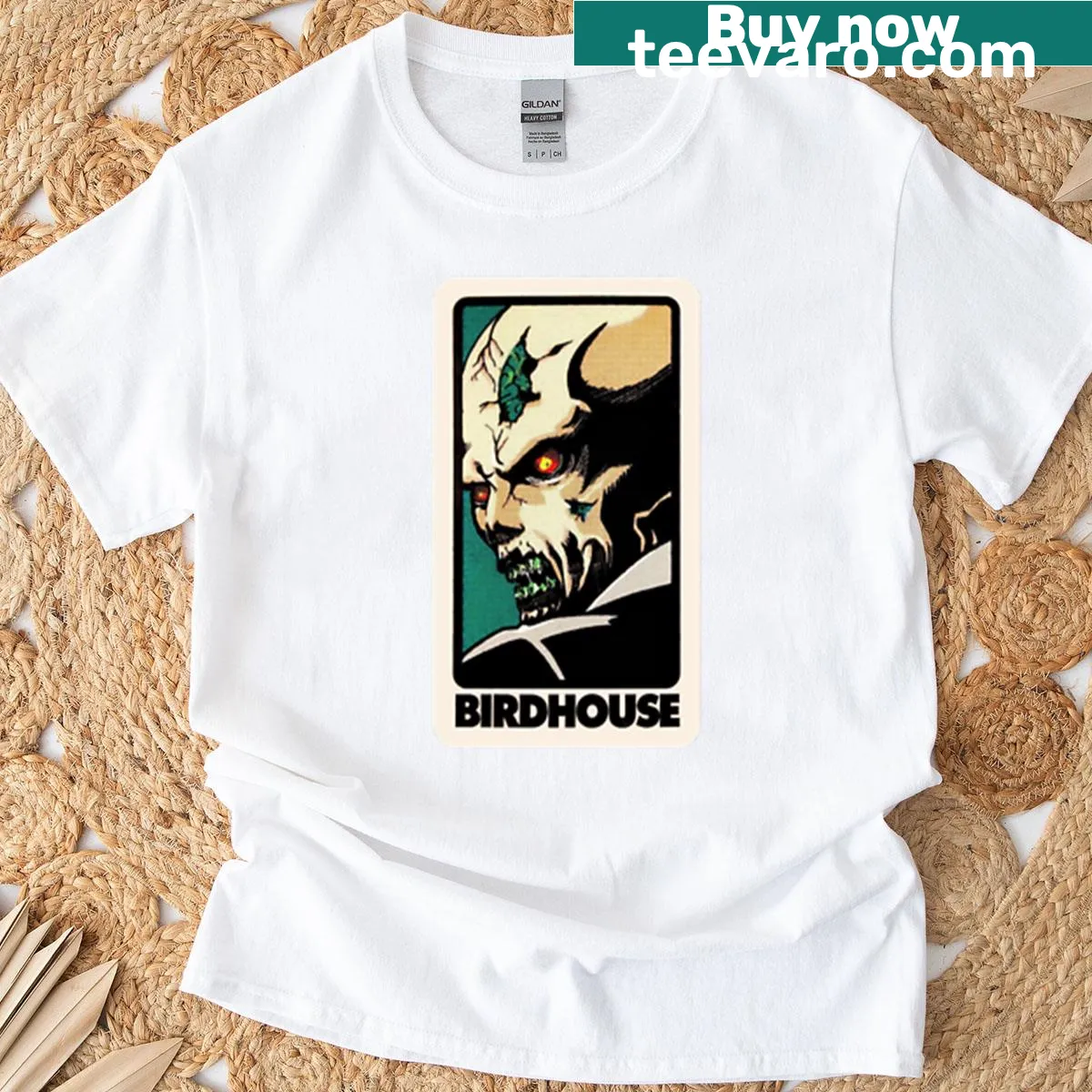 Zombie-themed Birdhouse graphic on Resident Evil T-shirt — on a men's t-shirt
