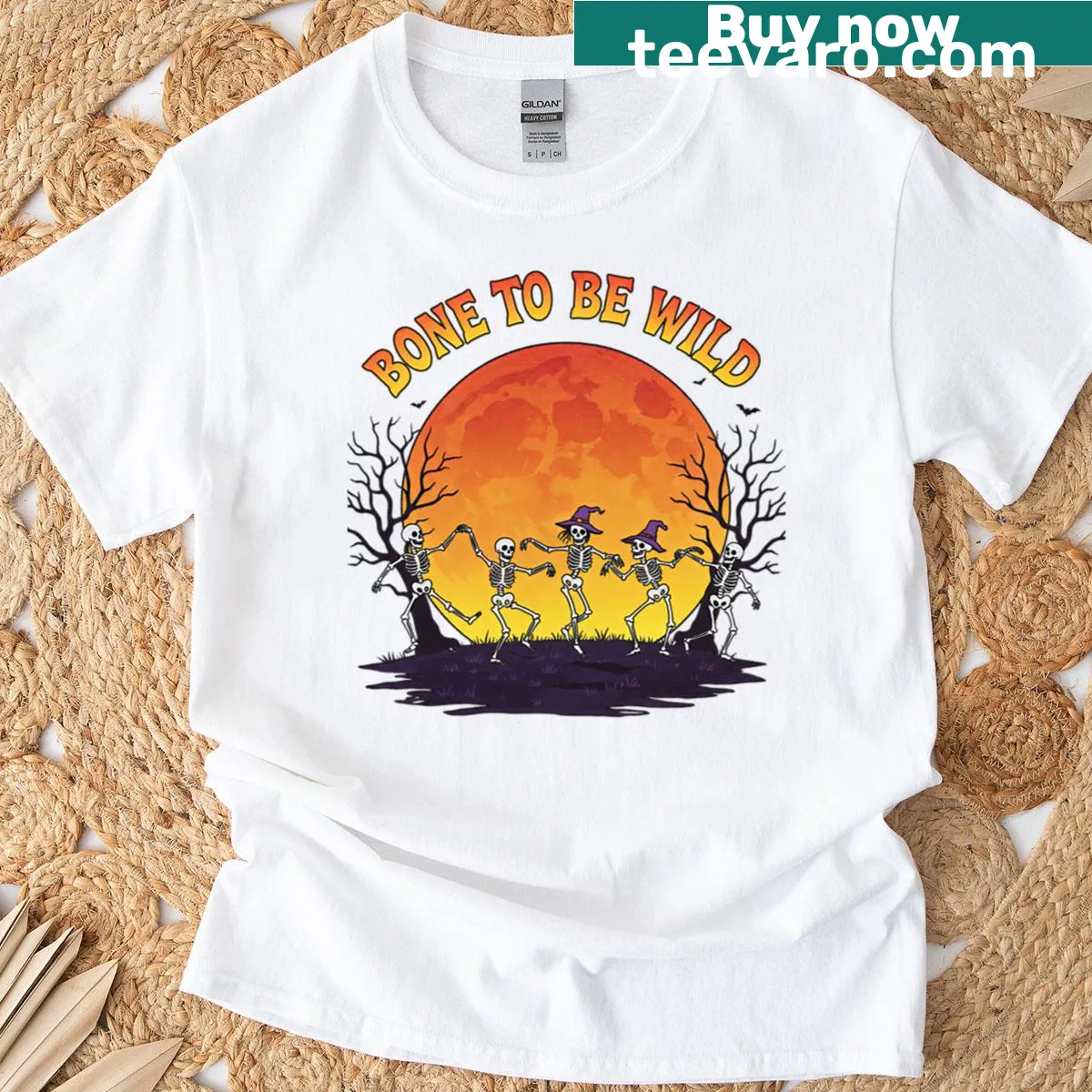 Skeletons partying graphic T-shirt — on a men's t-shirt