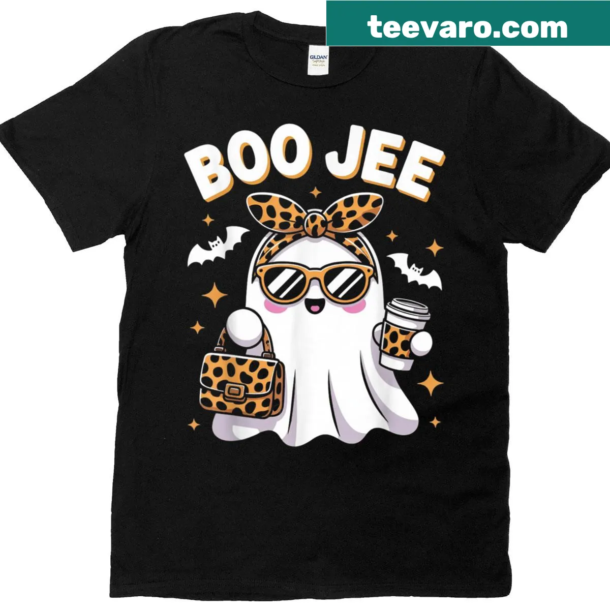 Leopard print ghost Halloween T-shirt with elegant design — on a men's t-shirt