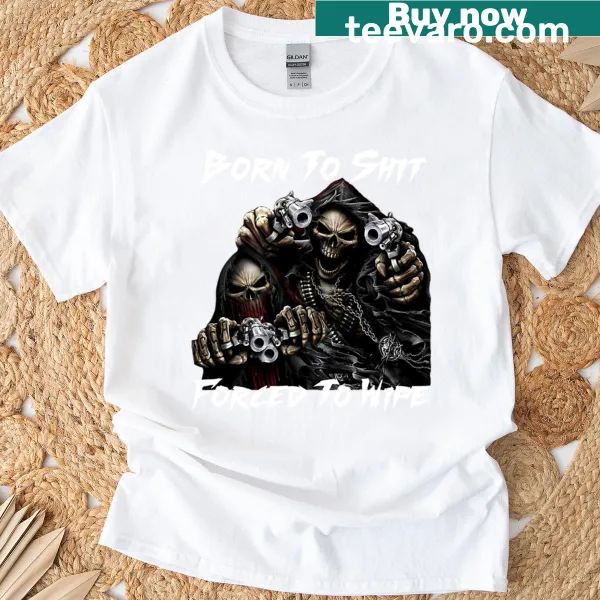 Funny graphic of a skeleton with guns T-shirt