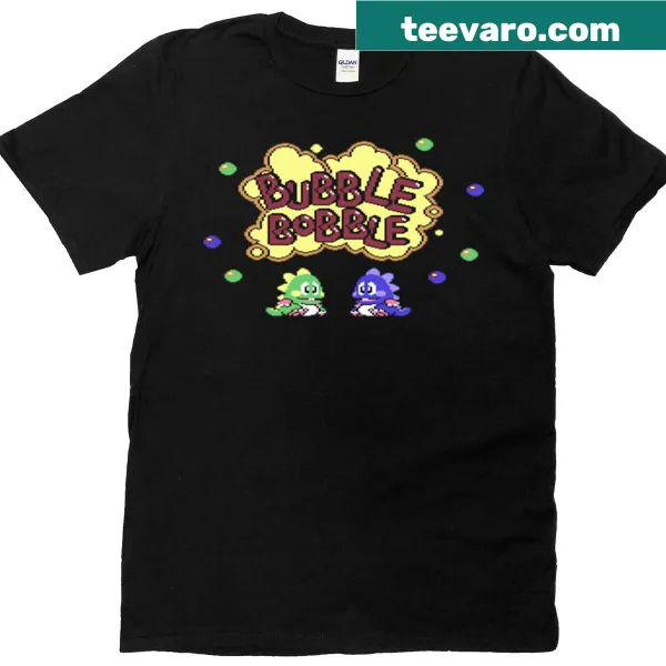 Bubble Bobble C64 t-shirt featuring iconic game characters.