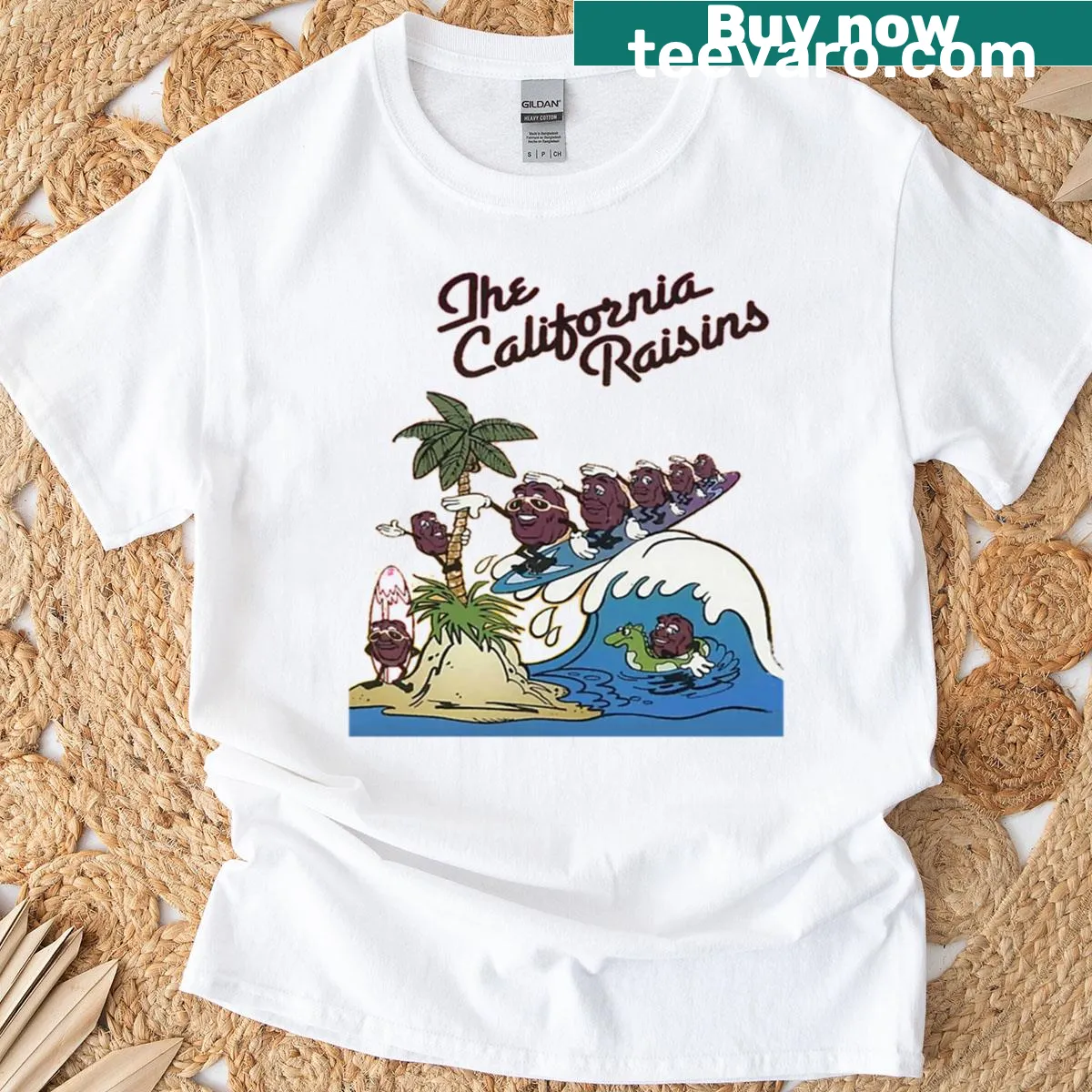 California Raisins T-shirt featuring cartoon illustration — on a men's t-shirt