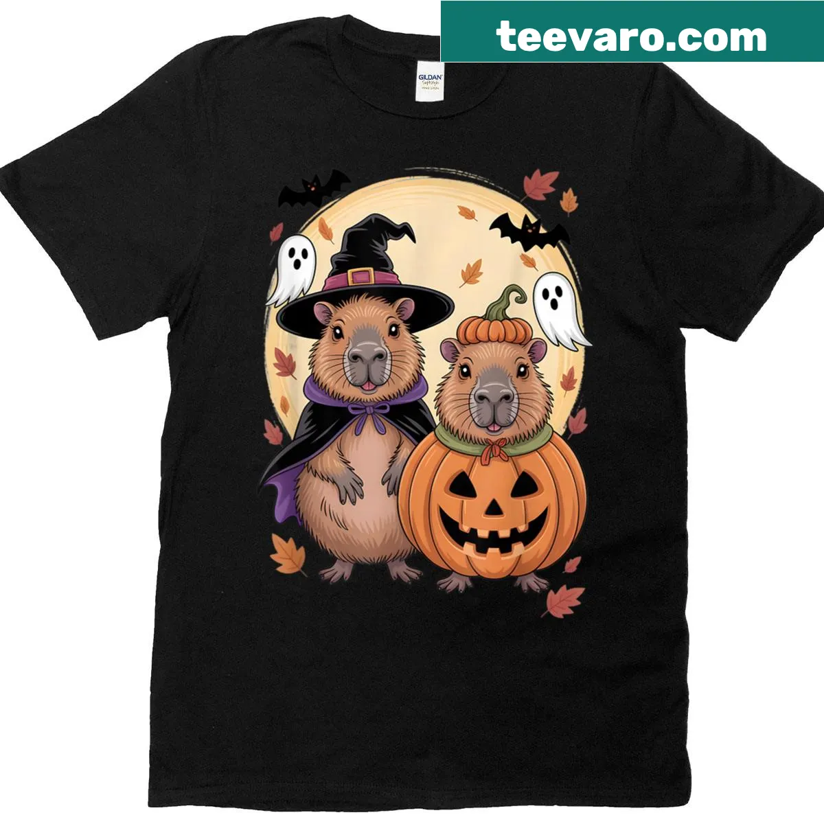 Capybara in a pumpkin costume graphic on a kids Halloween t-shirt — on a men's t-shirt