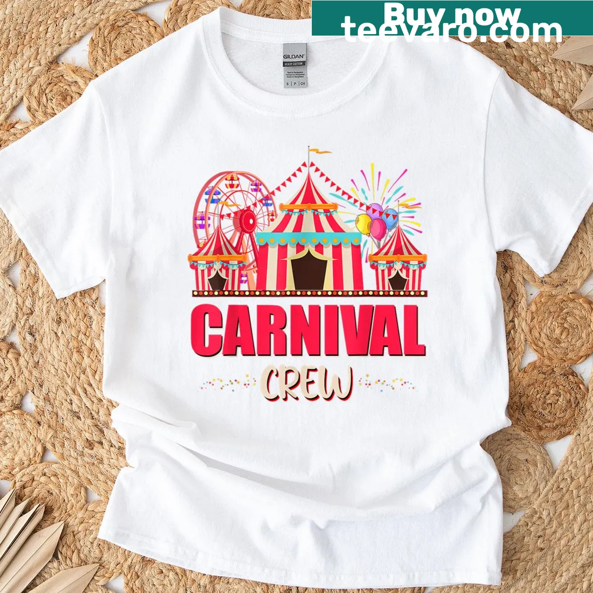 Carnival-themed T-shirt celebrating circus staff with fun typography — on a men's t-shirt