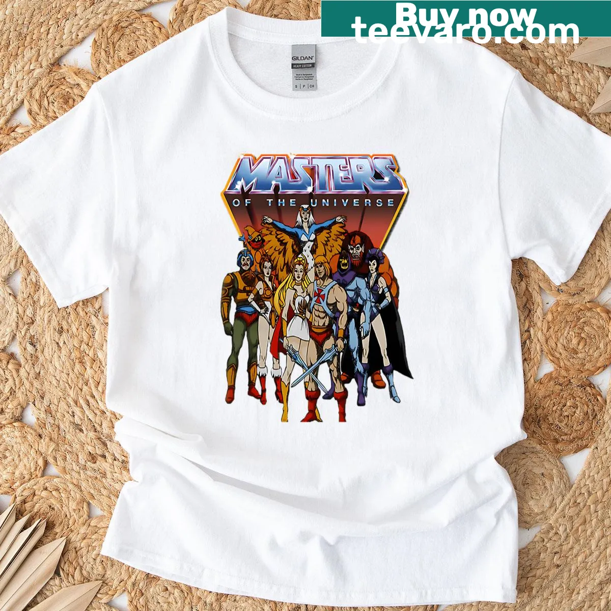 Vintage-style T-shirt with cartoon graphics inspired by 80s movies — on a men's t-shirt
