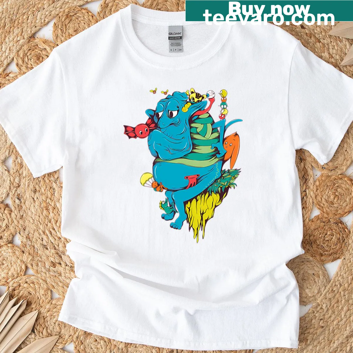 Funny cartoon monster graphic t-shirt — on a men's t-shirt