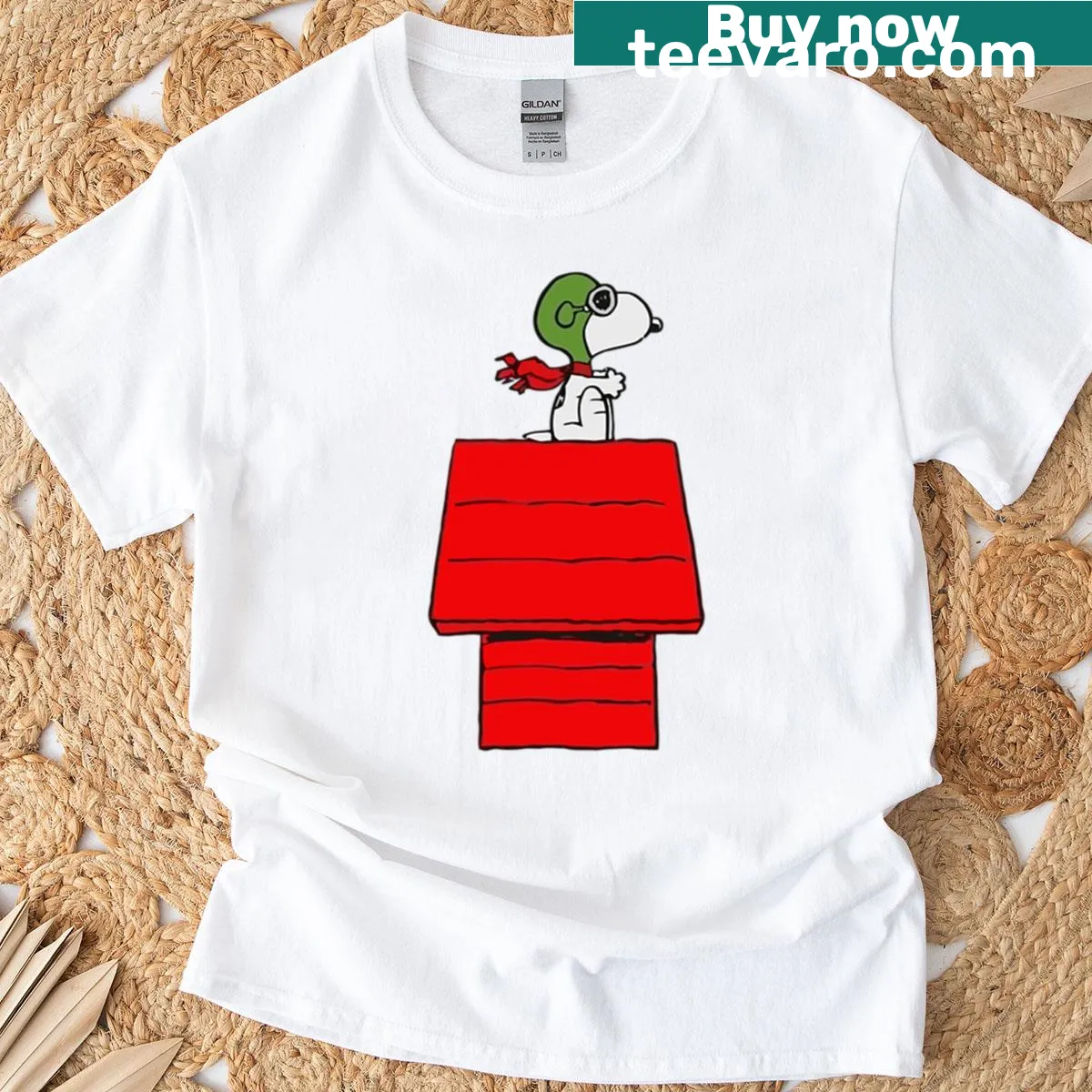 Cartoon-style T-shirt featuring a playful red house graphic — on a men's t-shirt