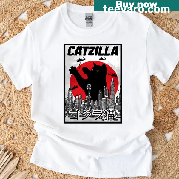 Whimsical Catzilla graphic for active cat lovers T-shirt