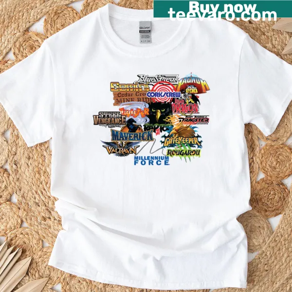Illustrative T-shirt celebrating Cedar Point and roller coasters
