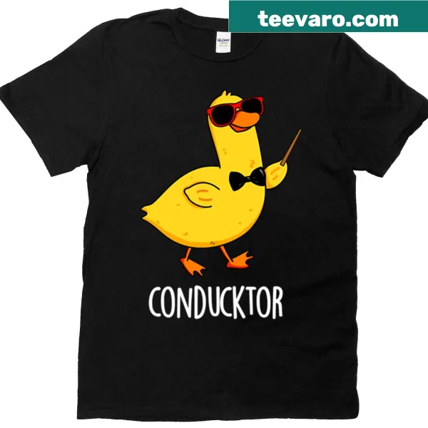 Funny cartoon duck conductor graphic on a t-shirt