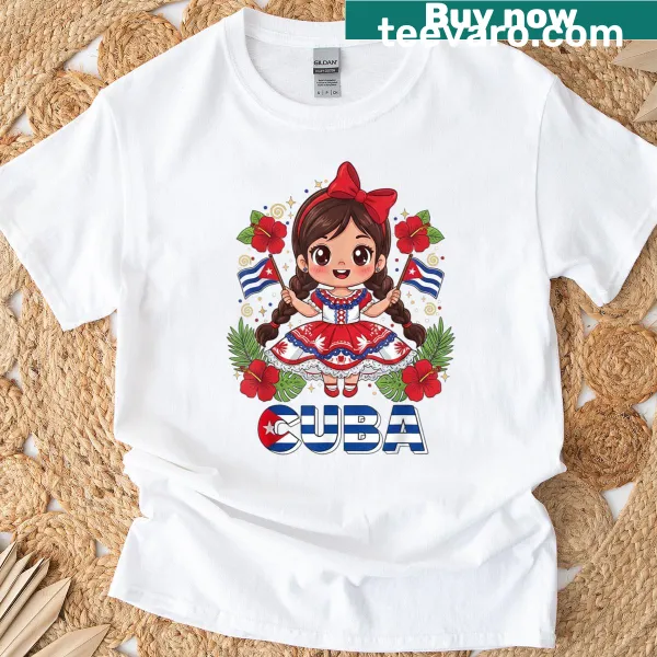 Illustration of a traditional Cuban dress for girls on a t-shirt