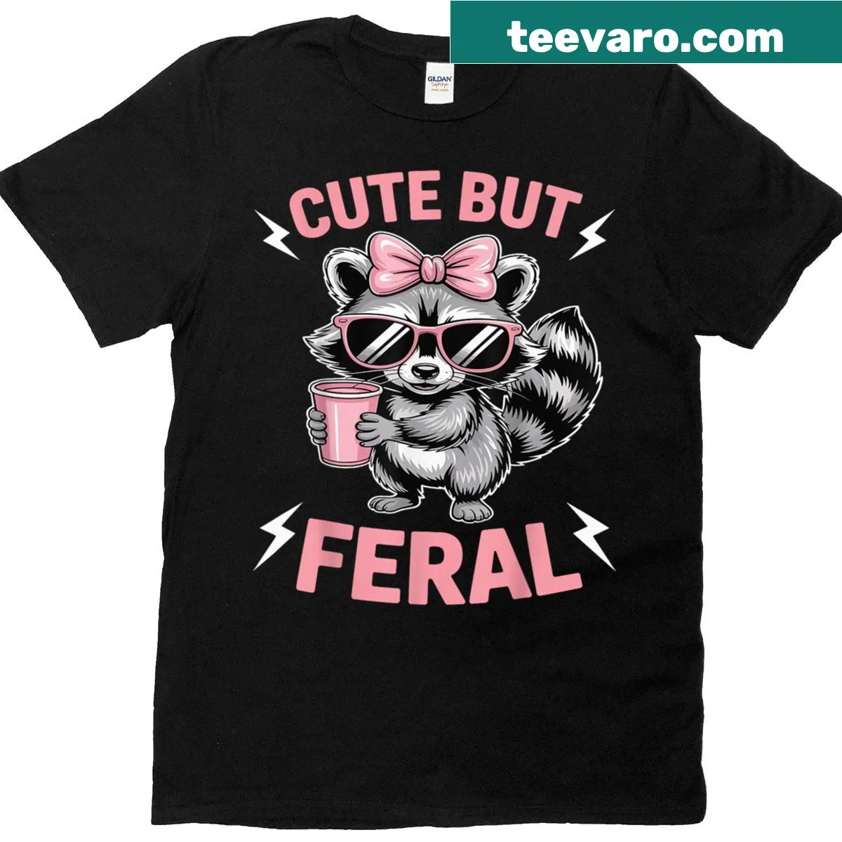 Cute pink raccoon wearing sunglasses in a fun graphic for kids — on a men's t-shirt