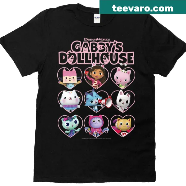 Vintage-style T-shirt with cute cats in a dollhouse illustration