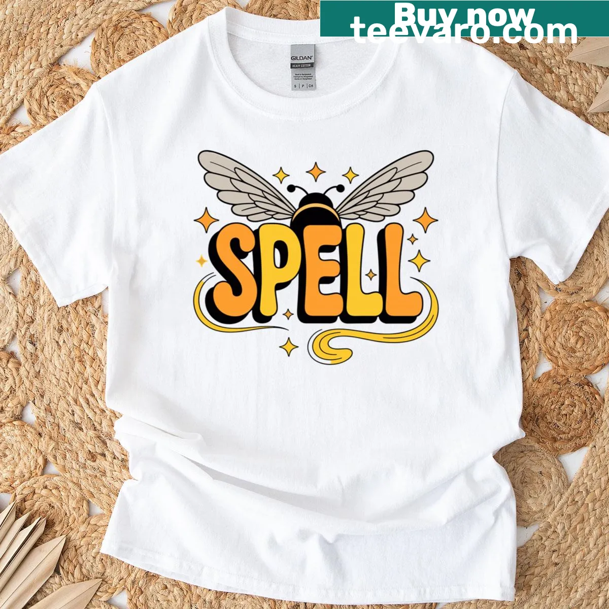 Cute Spelling Bee T-shirt with playful typography for kids — on a men's t-shirt