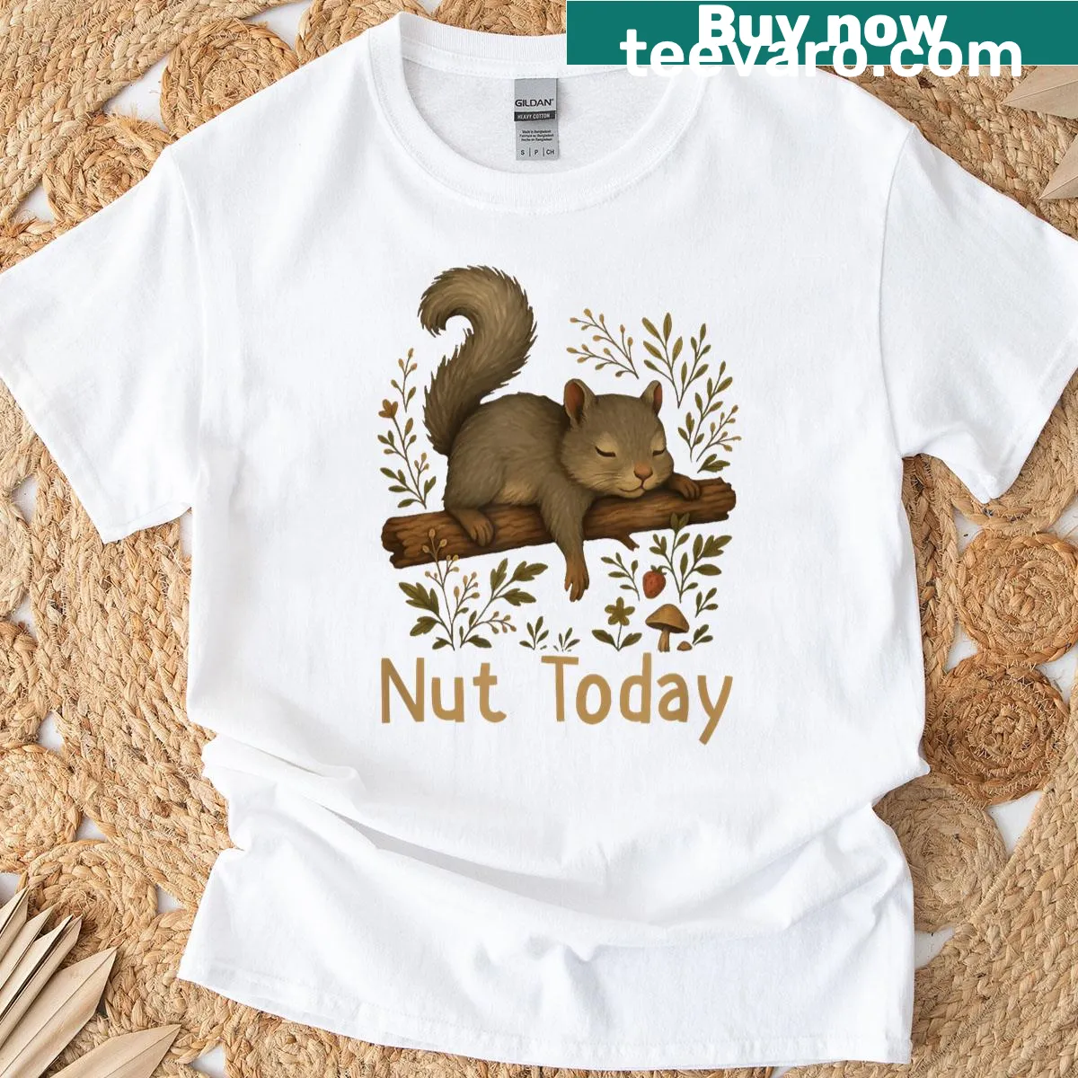 Cute squirrel graphic t-shirt with a cottagecore theme — on a men's t-shirt
