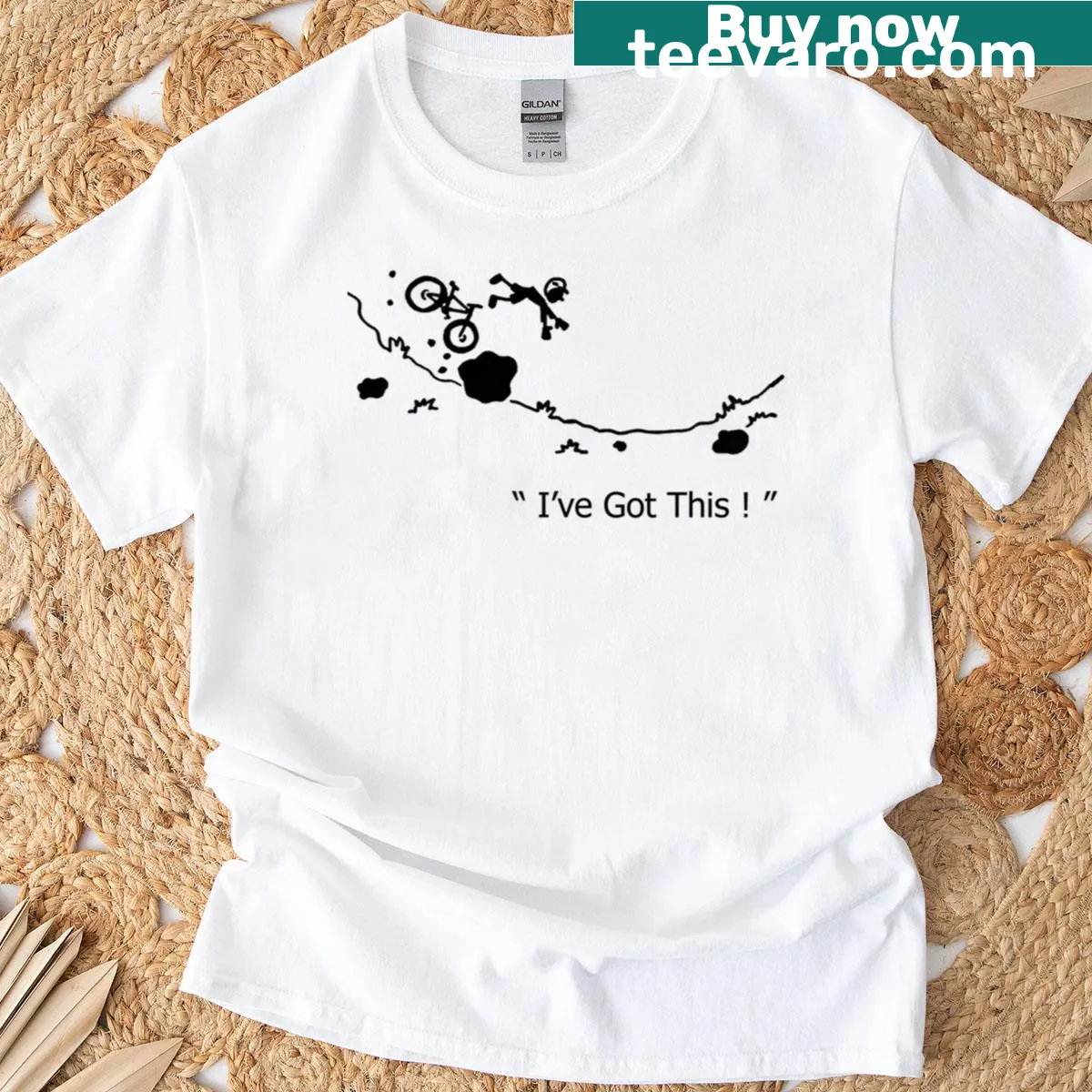 Cartoon graphic of a mountain biker crashing on a t-shirt — on a men's t-shirt