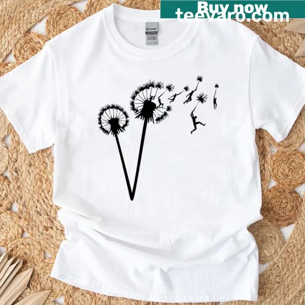 Whimsical t-shirt with dandelion illustrations transforming into people