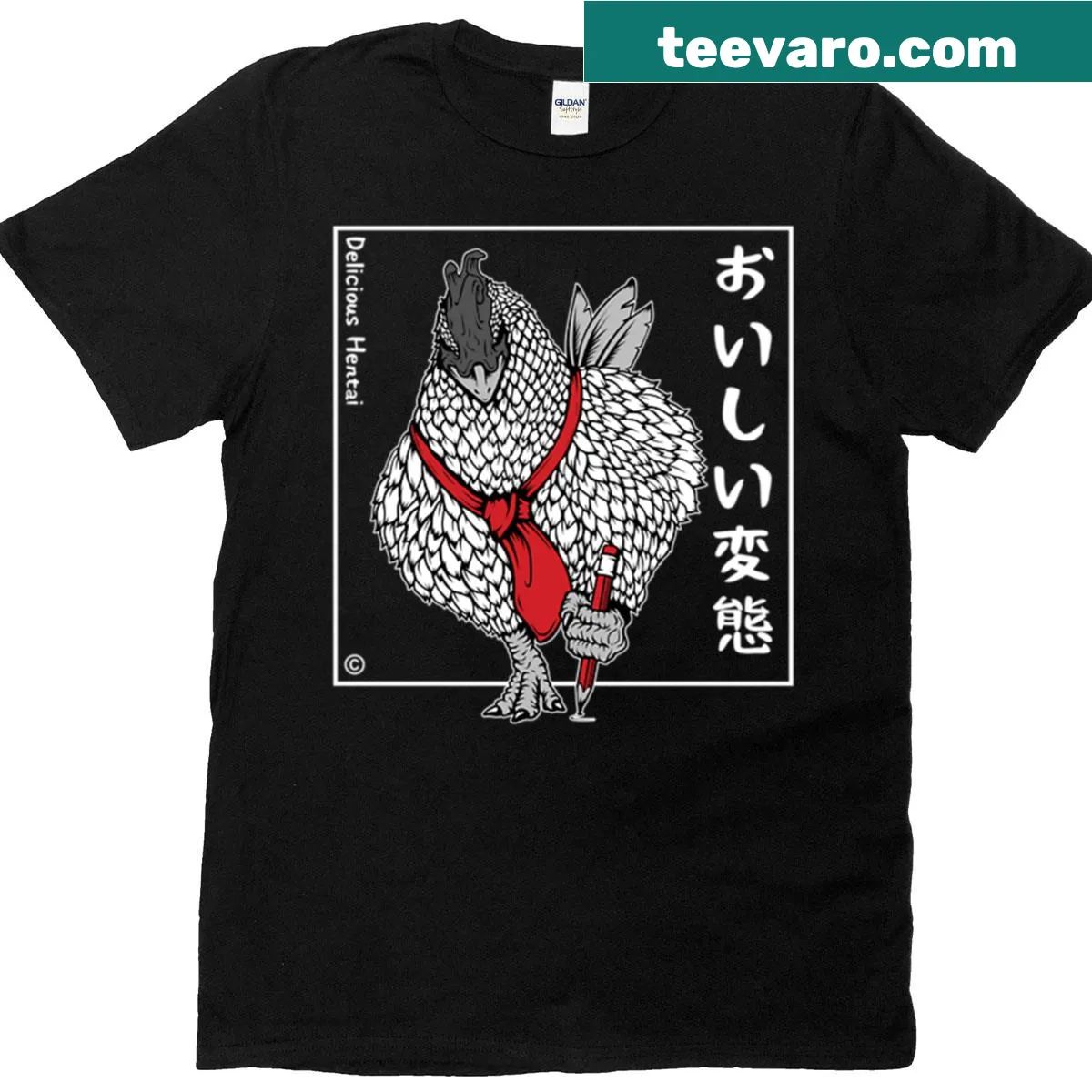 T-shirt featuring the official Delicious Hentai group logo — on a men's t-shirt