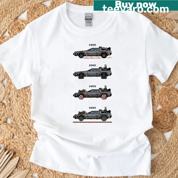 Delorean time machine illustration from a popular movie on a T-shirt