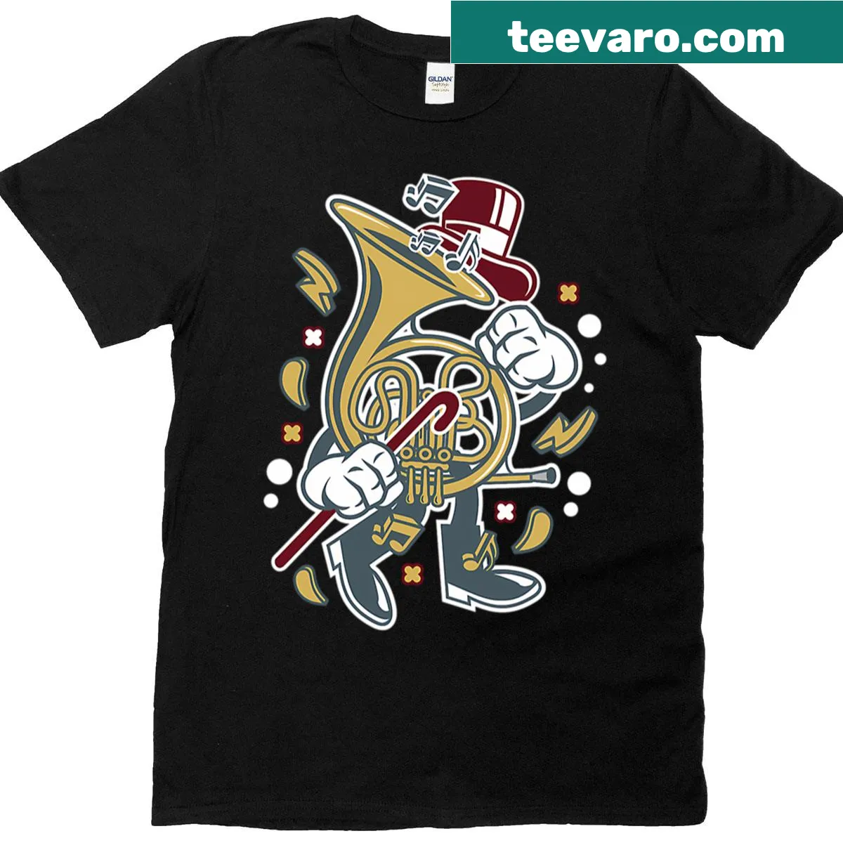 Cartoon drawing of British Horn Street on a t-shirt — on a men's t-shirt