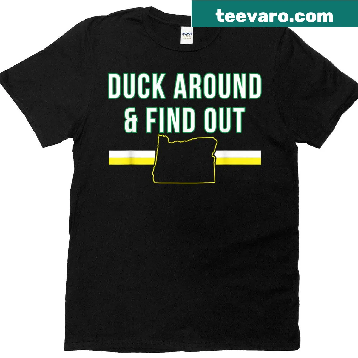 Funny Oregon map t-shirt with humorous text — on a men's t-shirt