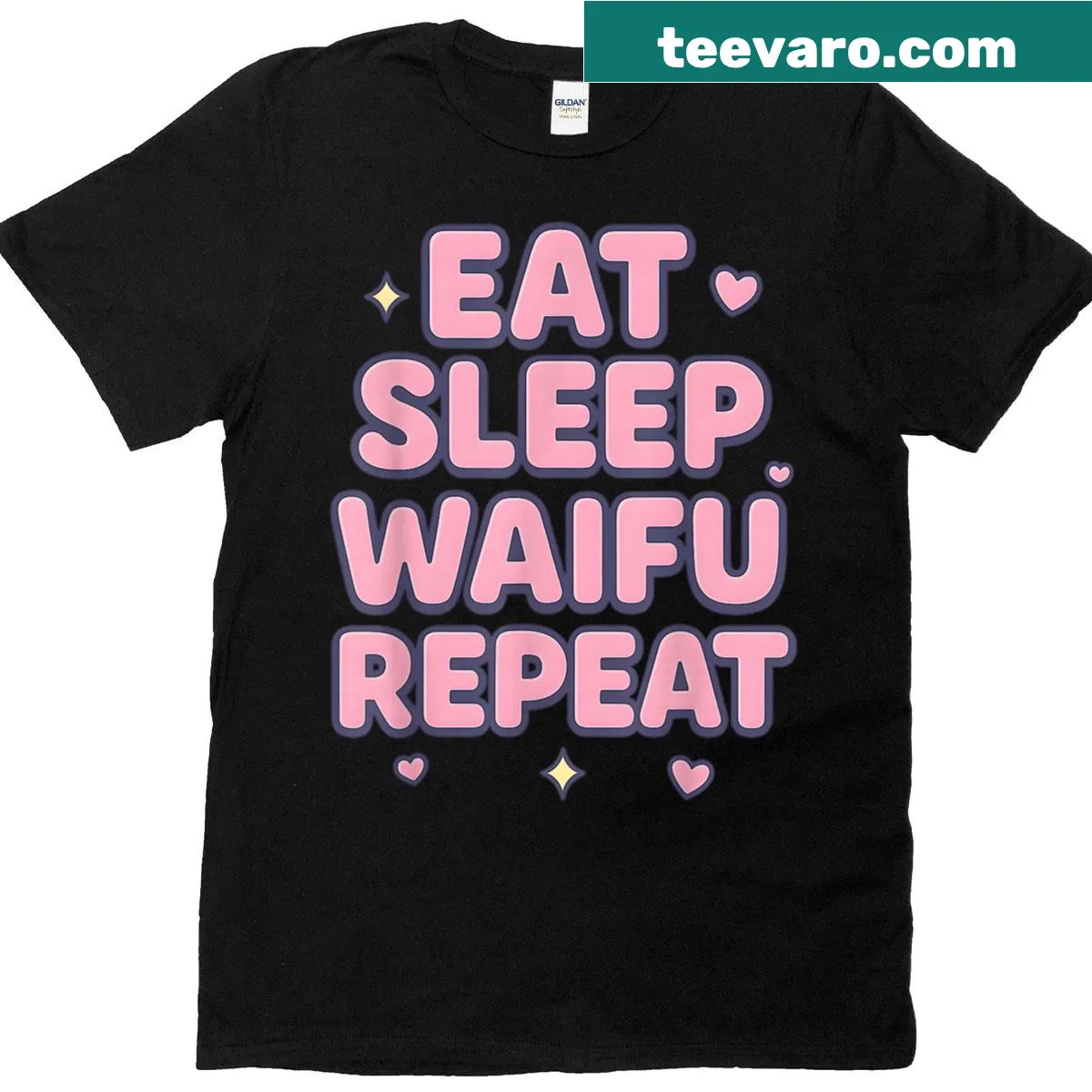 Cute T-shirt with anime girl graphic and 'Eat Sleep Waifu Repeat' text — on a men's t-shirt