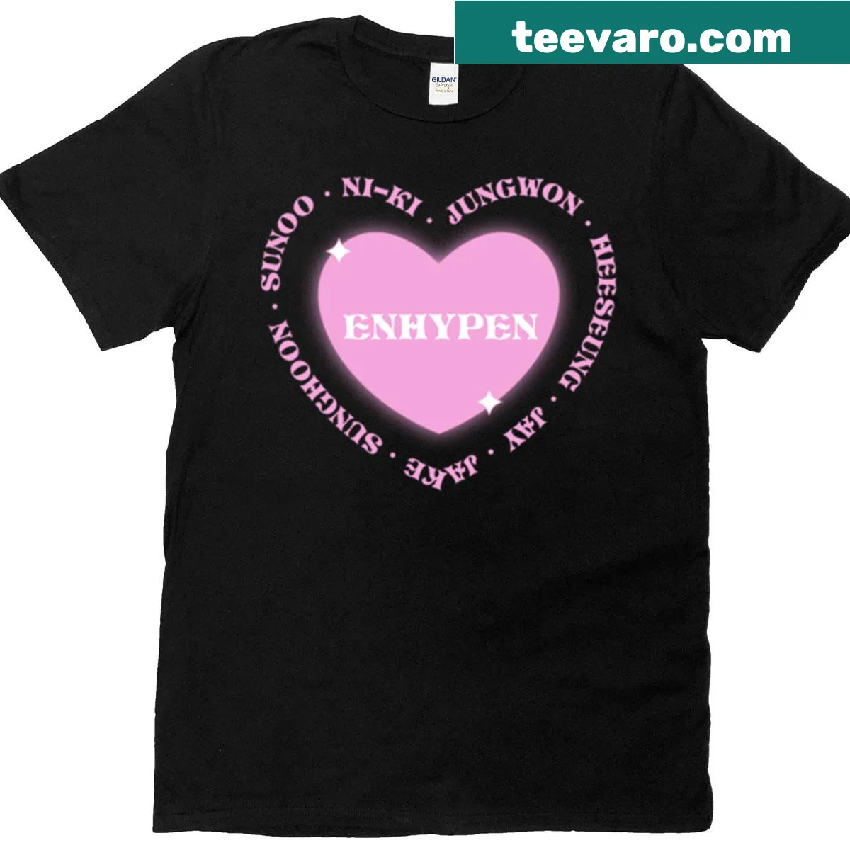 Heart-themed t-shirt inspired by Enhypen — on a men's t-shirt