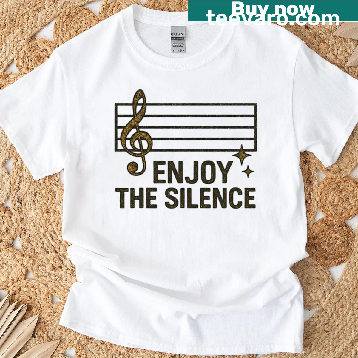 Music note graphic with 'Enjoy The Silence' saying T-shirt — on a men's t-shirt