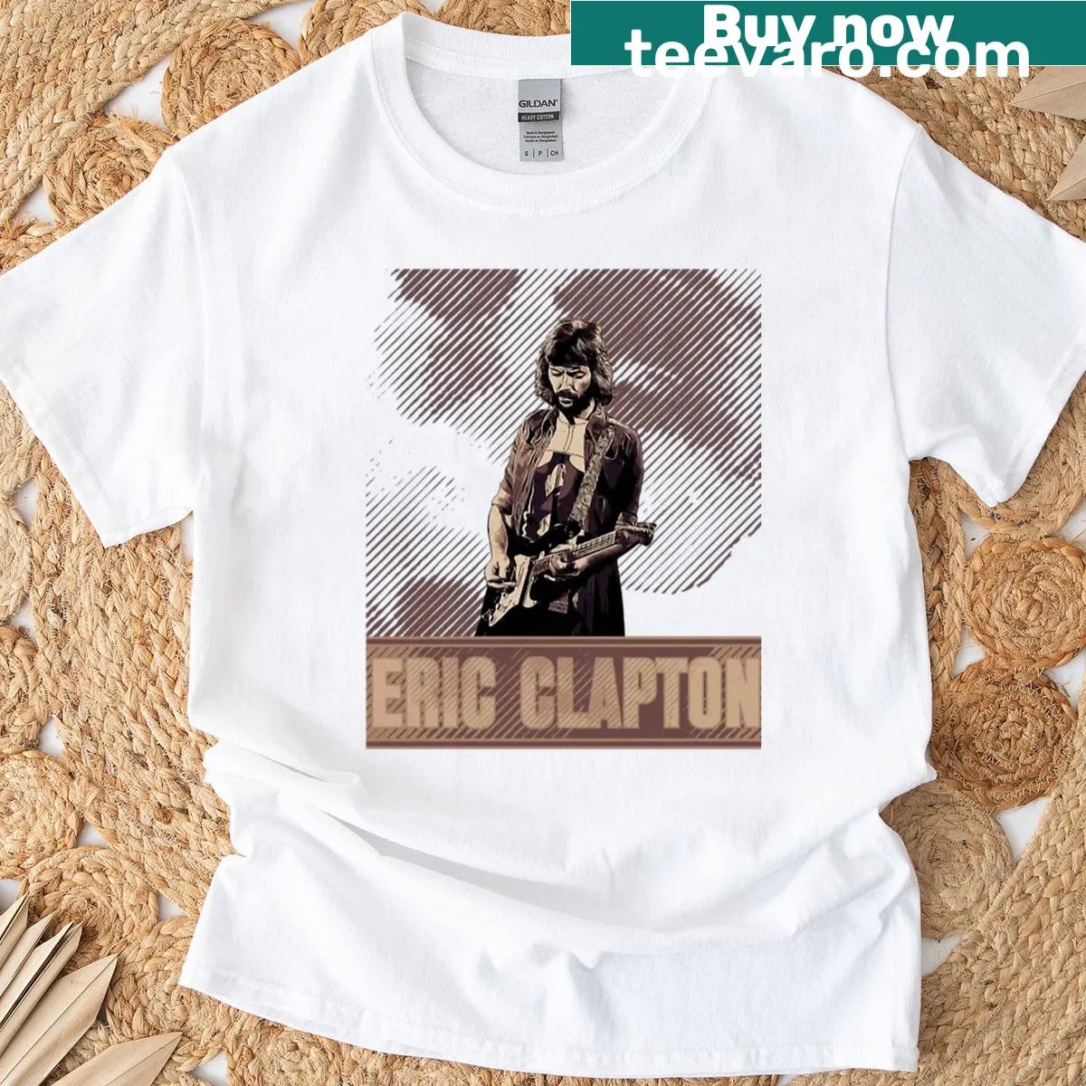 Vintage-style oversized t-shirt featuring Eric Clapton — on a men's t-shirt