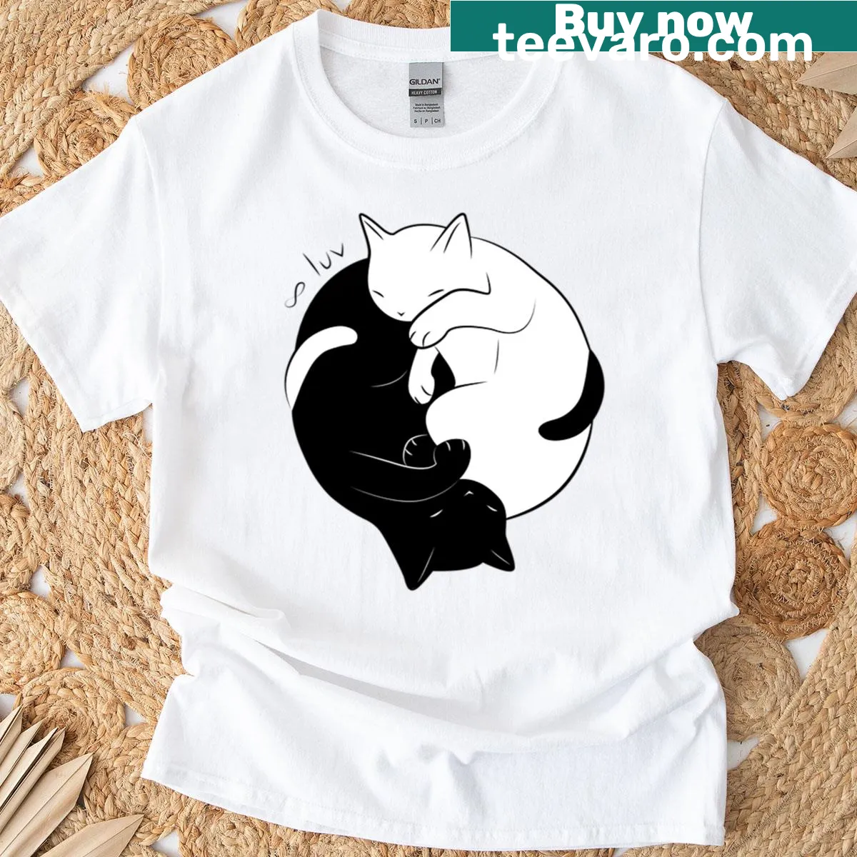 Illustrative T-shirt showing love for cats — on a men's t-shirt