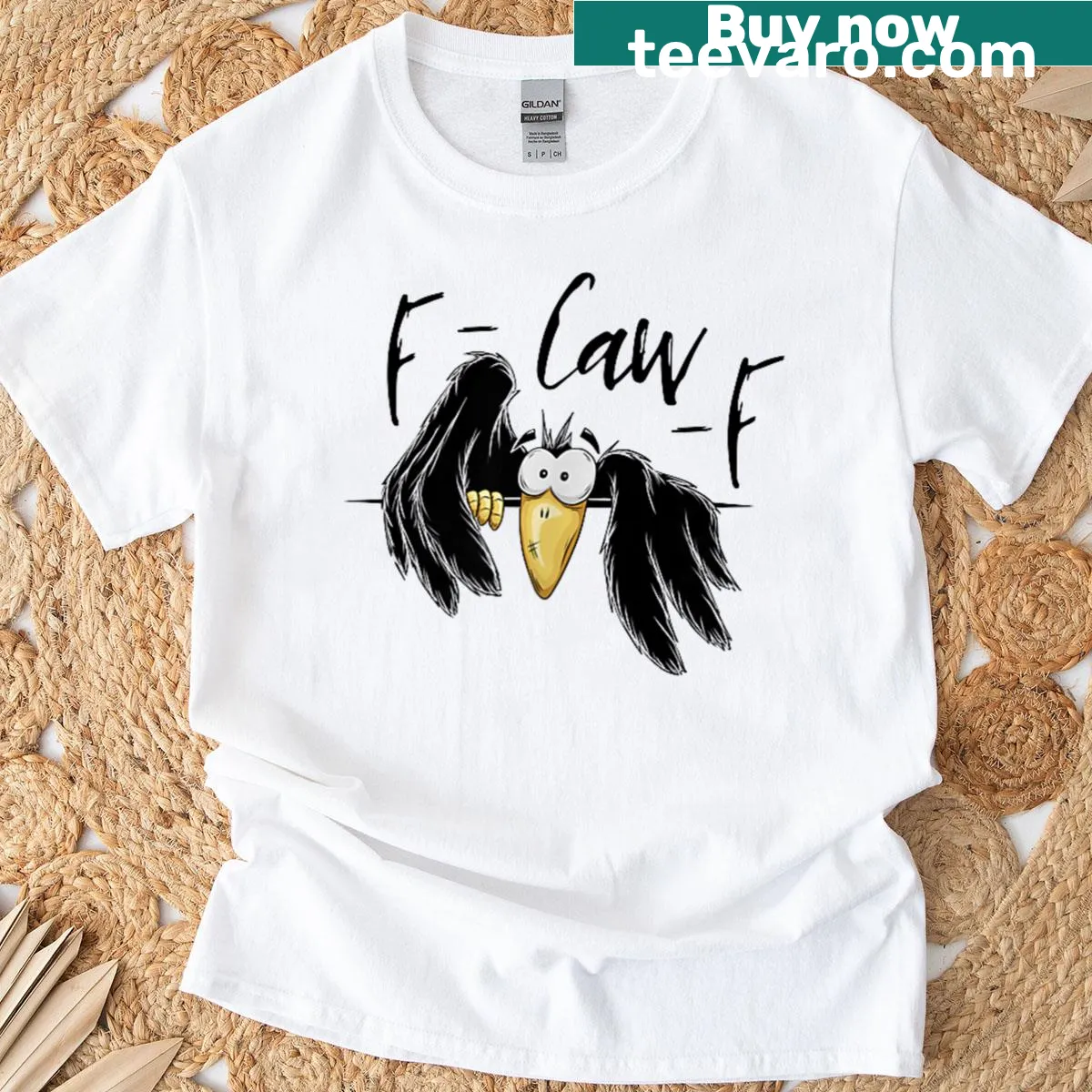 Sarcastic crow T-shirt with cartoon design — on a men's t-shirt