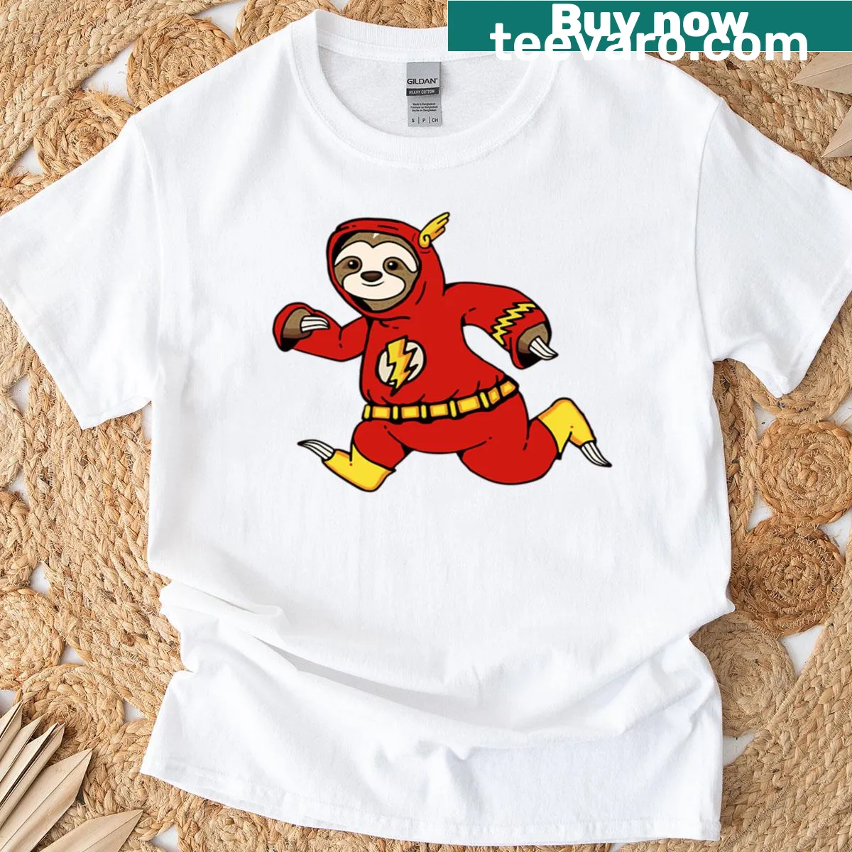Cartoon sloth design showcasing a playful vibe — on a men's t-shirt