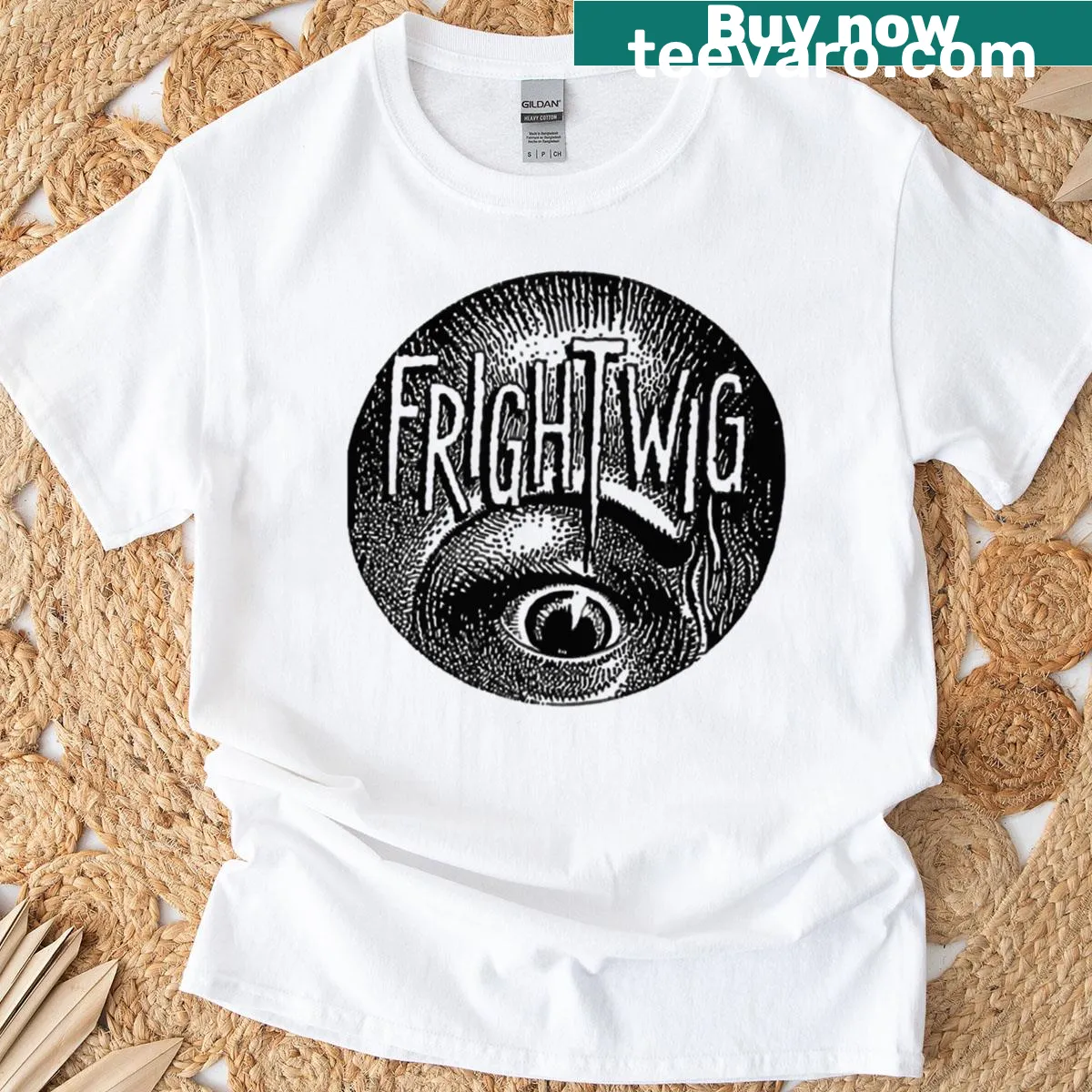 Retro punk music t-shirt featuring Frightwig Eye graphic — on a men's t-shirt