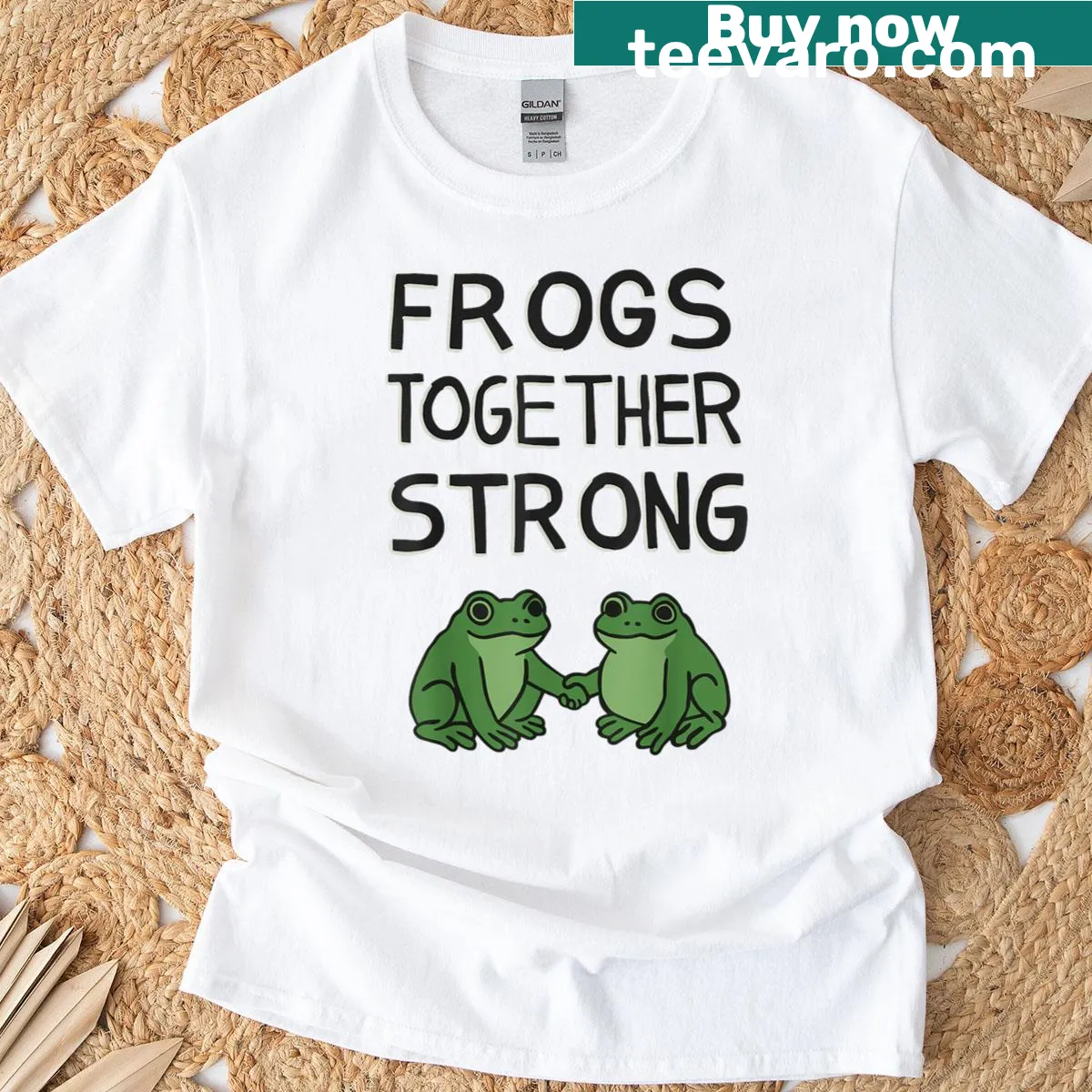 Frogs Together Strong motivational t-shirt design — on a men's t-shirt