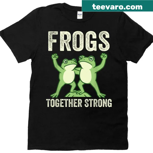 Group of cartoon frogs in a playful protest graphic