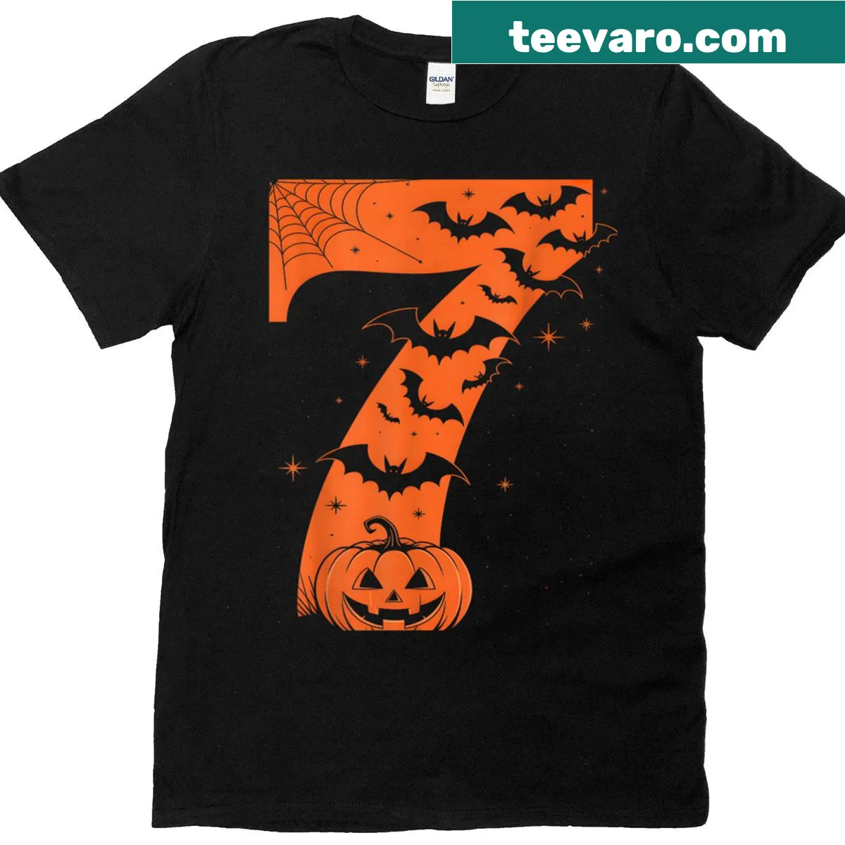 Couples Halloween t-shirt with meme design featuring numbers 6 and 7 — on a men's t-shirt