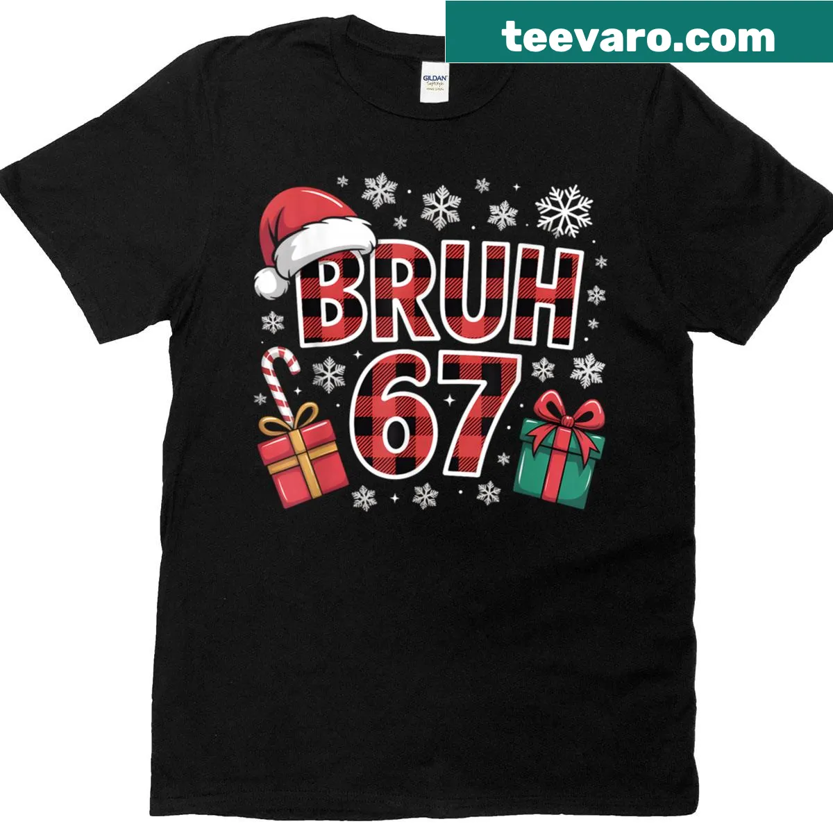 Fun Christmas t-shirt with buffalo plaid and meme design for teens — on a men's t-shirt
