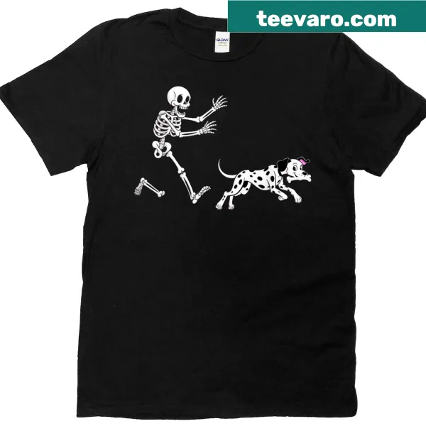 Funny cartoon Dalmatian as a running skeleton for Halloween