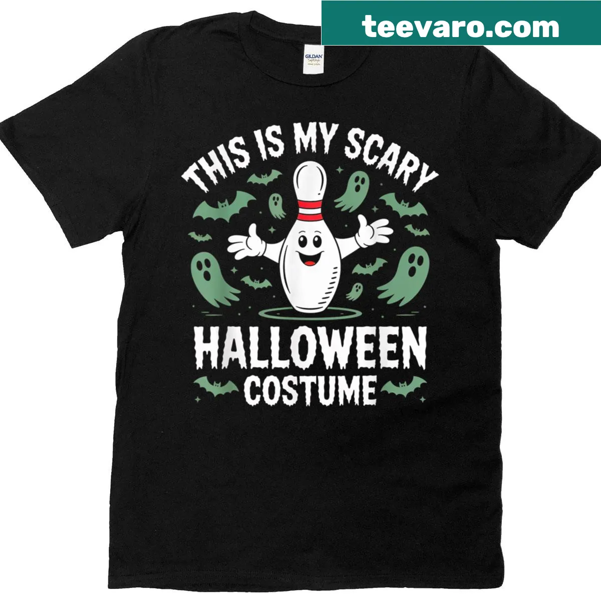 Funny ghost bowling Halloween t-shirt — on a men's t-shirt