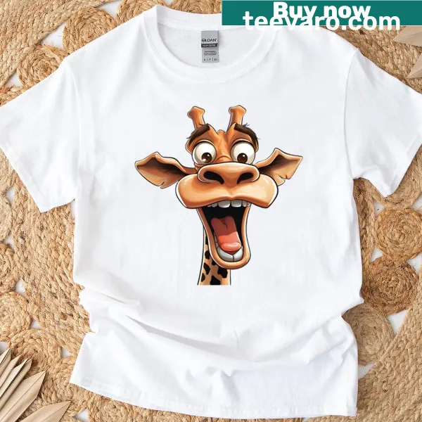 Funny giraffe graphic T-shirt with playful illustration