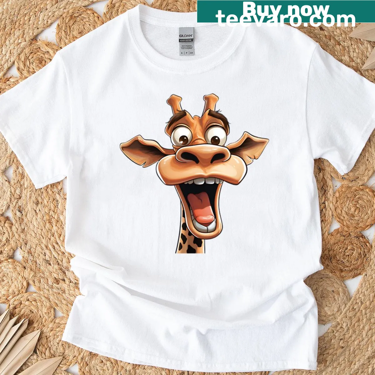 Funny giraffe graphic T-shirt with playful illustration — on a men's t-shirt
