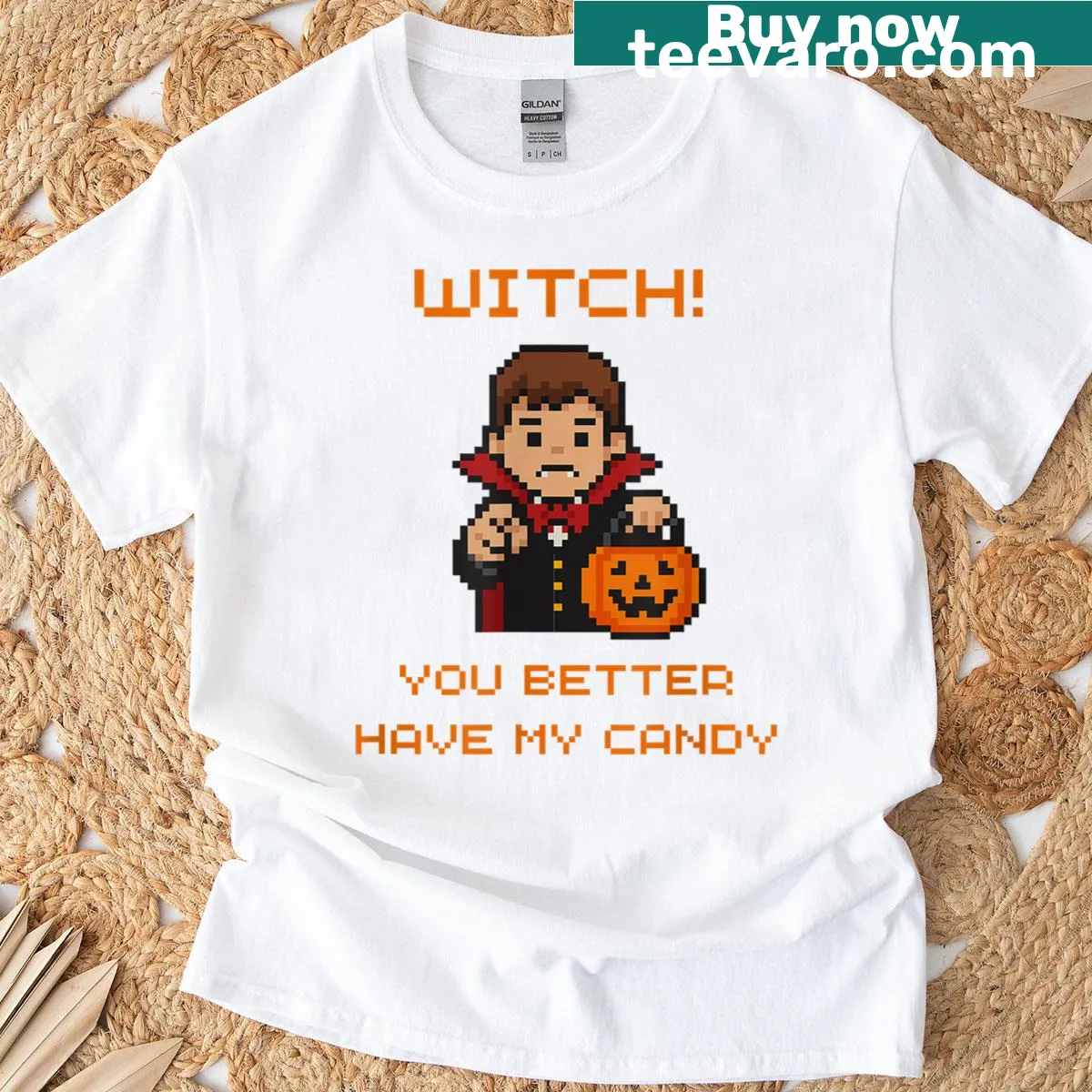 Retro Halloween T-shirt with funny Trick or Treat graphic — on a men's t-shirt