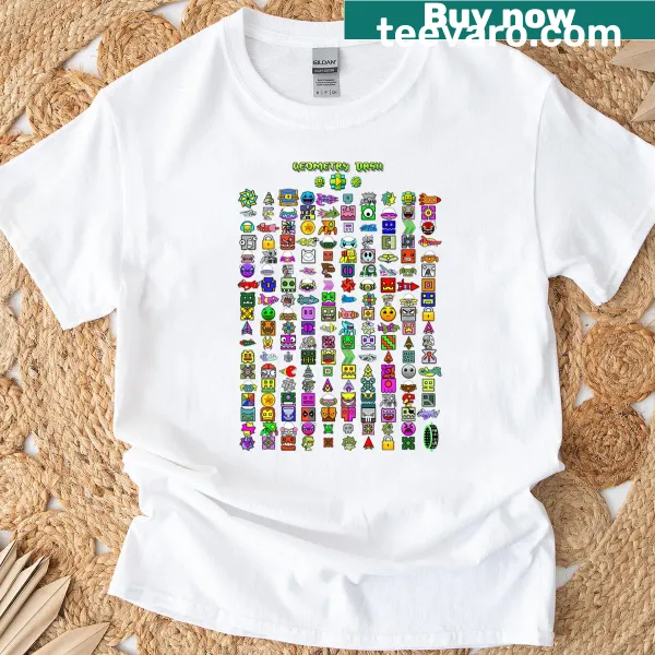 T-shirt featuring a playful graphic inspired by Geometry Dash