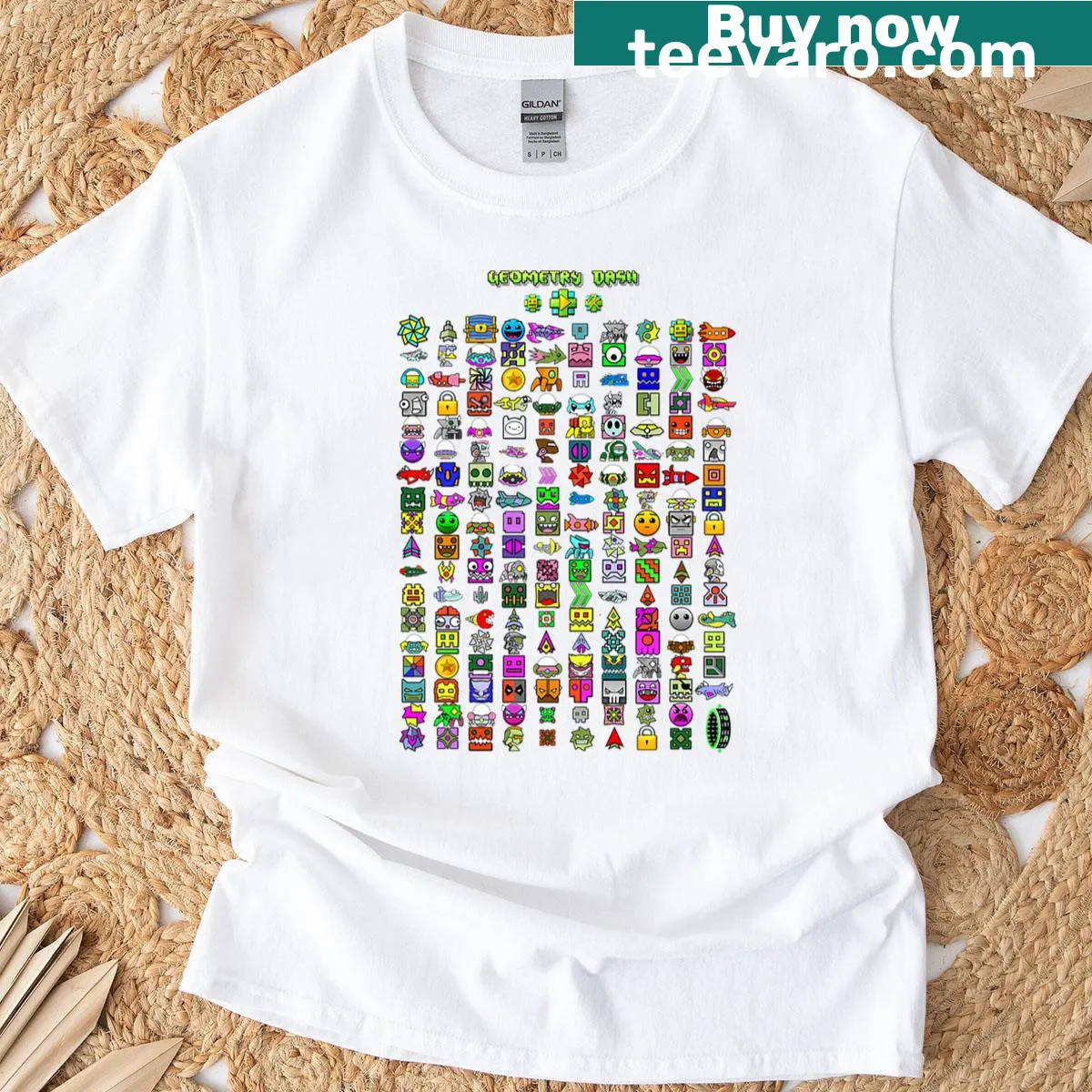 T-shirt featuring a playful graphic inspired by Geometry Dash — on a men's t-shirt