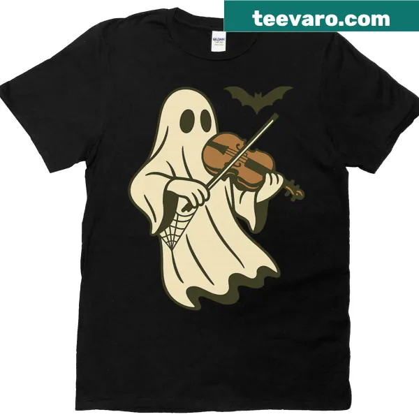 Retro oversized t-shirt featuring a ghost violinist design for Halloween