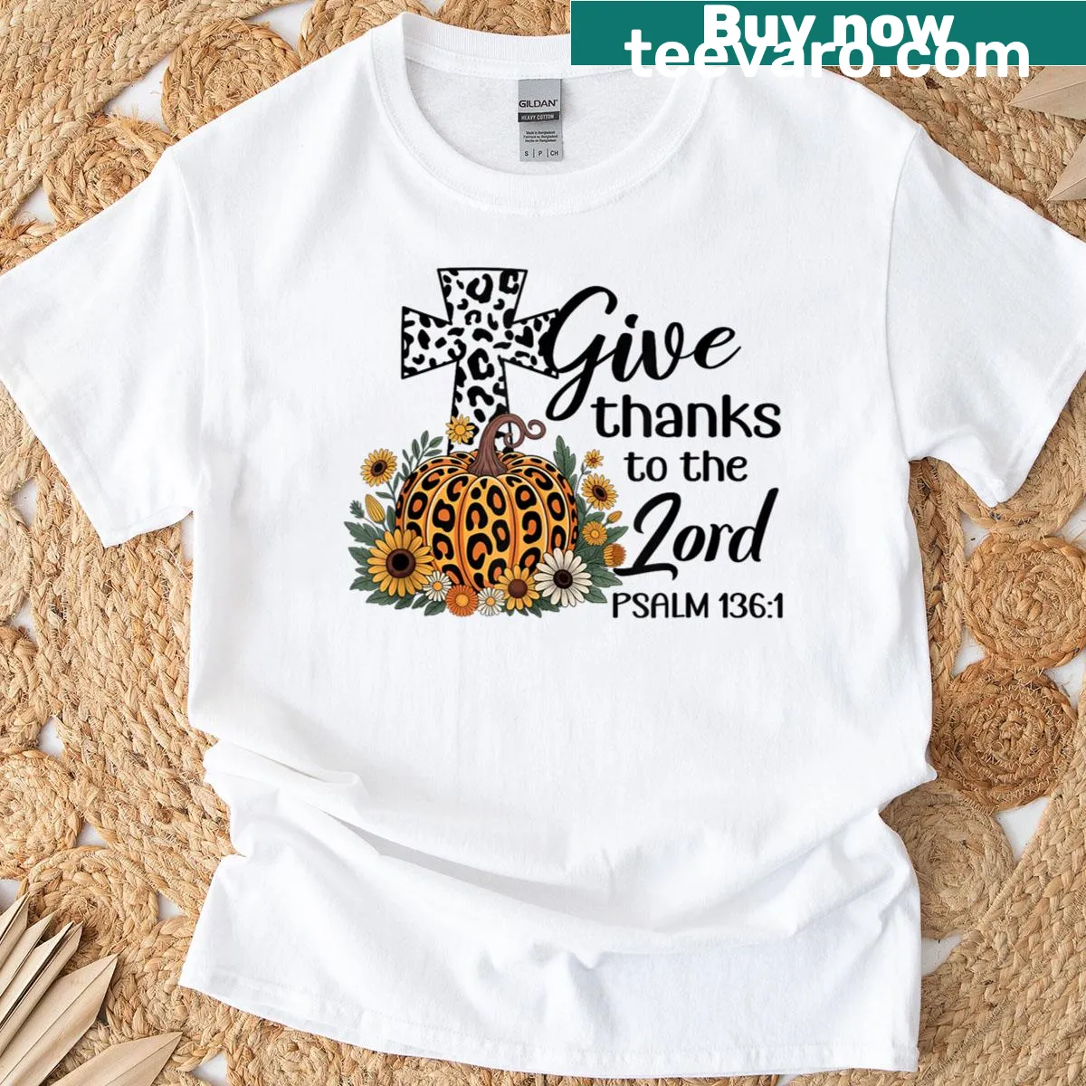 T-shirt displaying 'Give Thanks To The Lord' in a typographic design — on a men's t-shirt
