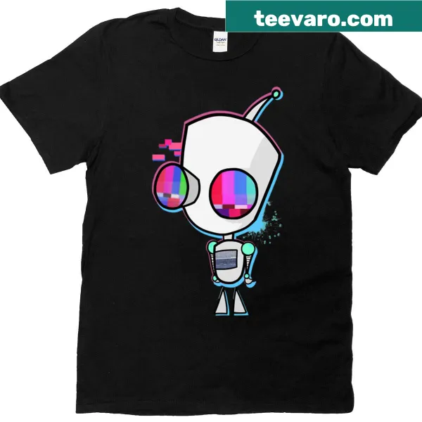 Oversized T-shirt with a glitched design of Gir character from animation