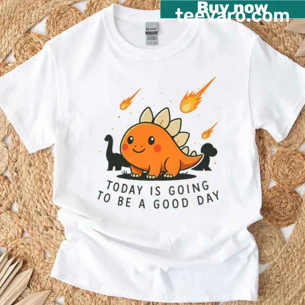 Dinosaur-themed T-shirt with meteor shower graphic